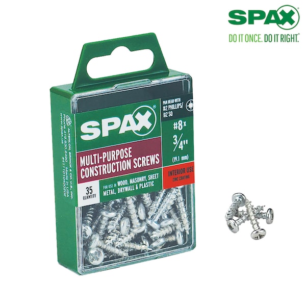 Spax Sheet Metal Screw, #8 x 3/4 in, Pan Head Square Drive 4111010400202 - main